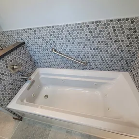 This is our whirlpool tub bathroom, shot from above.